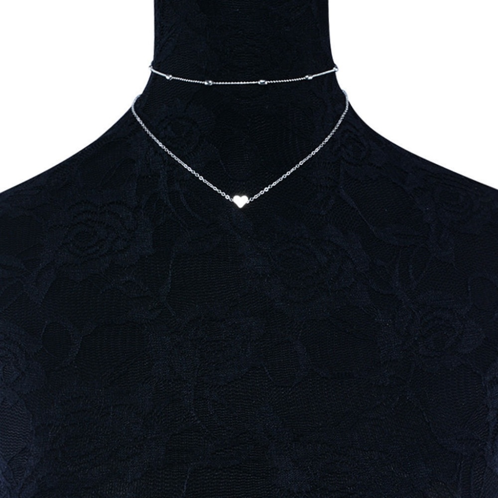Silver Heart Boho Multi Layered Choker Chain Necklace Set - Picture 4 of 4